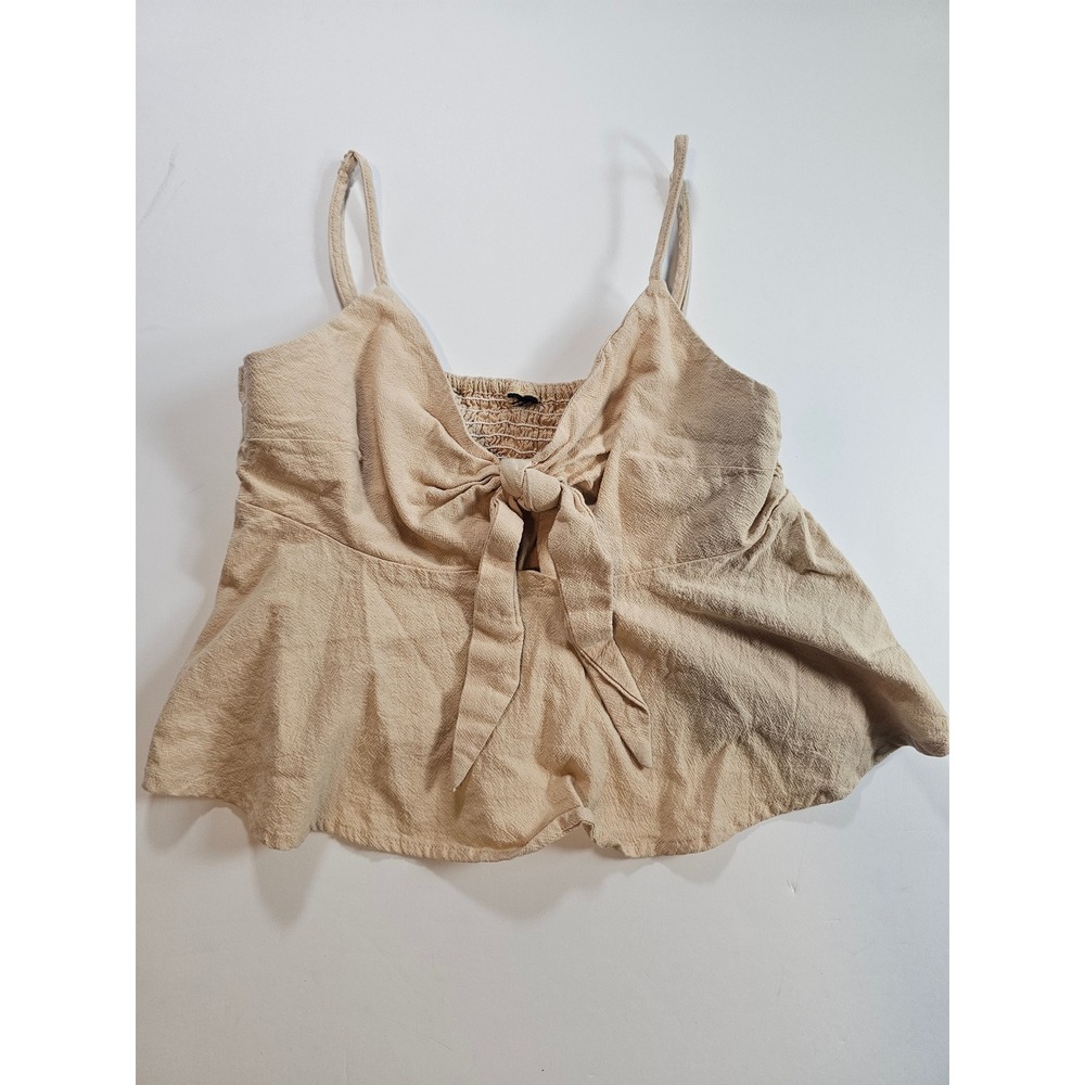 SHEIN Peplum Cami Top Womens Small Beige Tie Front Cutout Smocked Summer